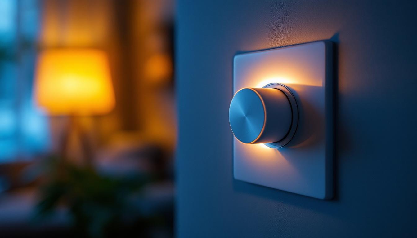 A photograph of a close-up of a modern dimmer switch being adjusted