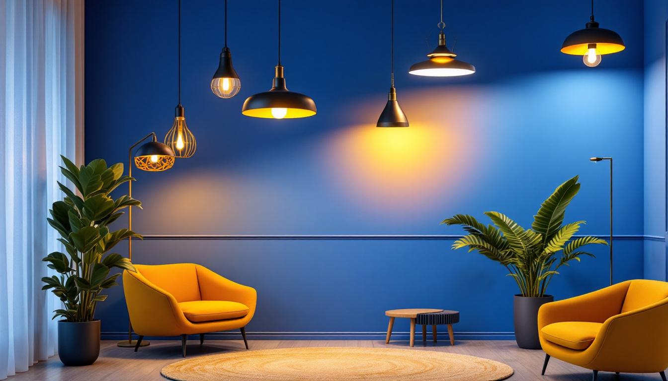 A photograph of a well-designed lighting setup featuring a variety of innovative light fixtures