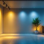 A photograph of a well-lit basement space showcasing various lighting options