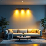 A photograph of a beautifully lit modern living space featuring retrofitted canned lights