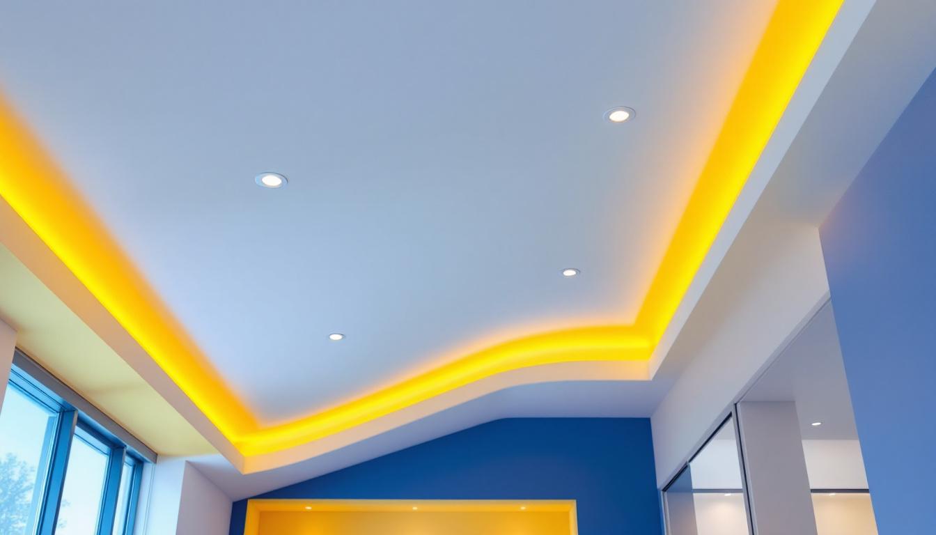A photograph of a beautifully designed sloped ceiling featuring 6-inch led recessed lights