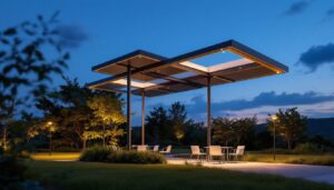 A photograph of a beautifully designed solar light canopy in an outdoor setting