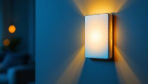 A photograph of a motion detector light switch in action