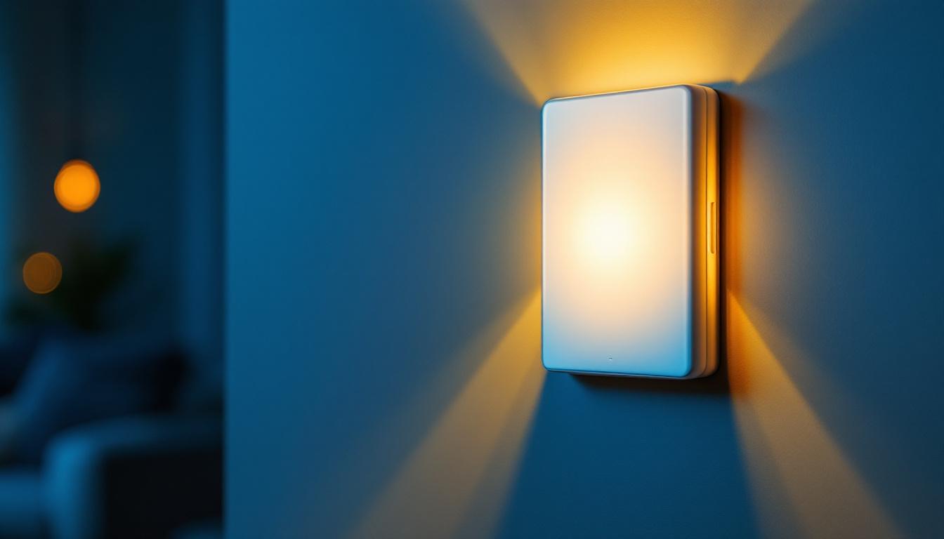 A photograph of a motion detector light switch in action