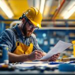 A photograph of a lighting contractor attentively working on a fluorescent light wiring diagram