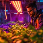 A photograph of a vibrant indoor garden illuminated by energy-efficient led grow lights