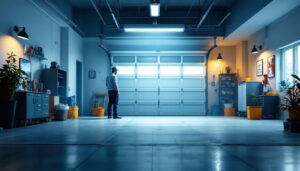 A photograph of a well-lit garage showcasing various led lighting options in use