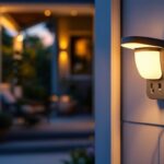 A photograph of a stylish exterior porch light with an integrated outlet