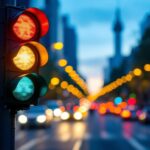 A photograph of a traffic light in action