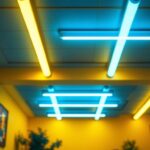 A photograph of a well-lit interior space featuring ceiling tube lights in action
