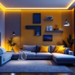 A photograph of a modern living space illuminated by stylish led lights