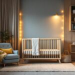 A photograph of a beautifully designed nursery featuring a mix of ambient