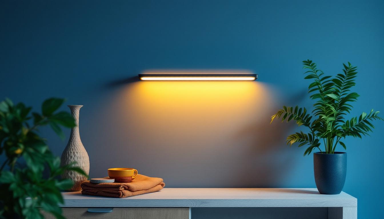 A photograph of a well-lit interior space featuring a stylish tube light fixture