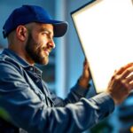 A photograph of a lighting contractor expertly installing or showcasing the light cover square in a well-lit environment