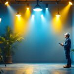 A photograph of a well-lit indoor or outdoor space showcasing various lighting fixtures that emit 4000 lumens