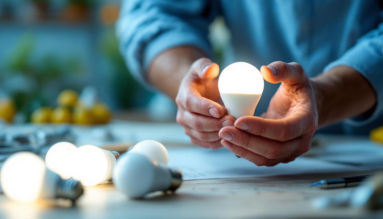 A photograph of a lighting contractor at work