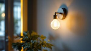 A photograph of a beautifully designed sconce wall light installed in a cozy