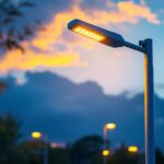 A photograph of a modern streetlight pole equipped with energy-efficient led lighting