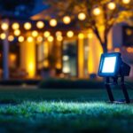 A photograph of a beautifully illuminated outdoor space featuring various led flood light fixtures in action