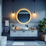 A photograph of a beautifully designed bathroom showcasing various types of bulb lights