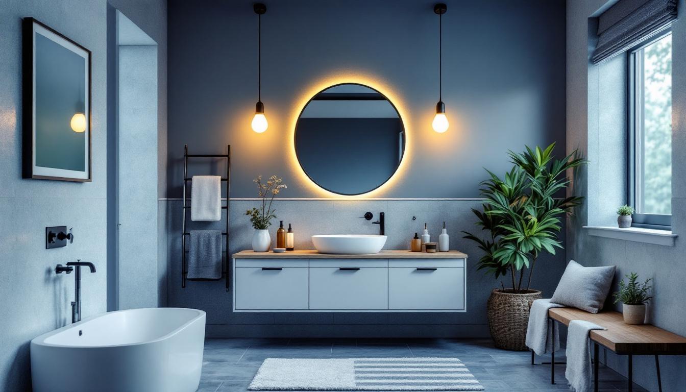 A photograph of a beautifully designed bathroom showcasing various types of bulb lights