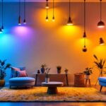 A photograph of a stylish and inviting game room featuring a variety of creative lighting options
