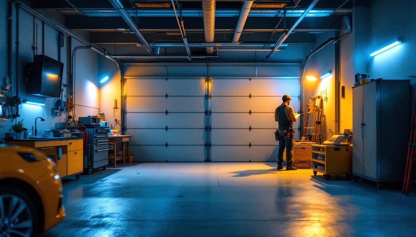 A photograph of a well-lit garage space showcasing various led lighting installations