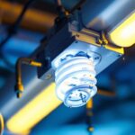 A photograph of a close-up of a fluorescent bulb socket being installed or connected