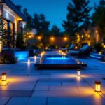 A photograph of a beautifully illuminated outdoor space featuring modern led lights