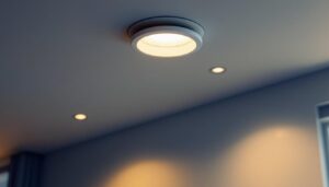A photograph of a stylish interior space featuring three recessed led downlights