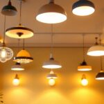 A photograph of a beautifully designed interior space featuring an array of stylish ceiling lights