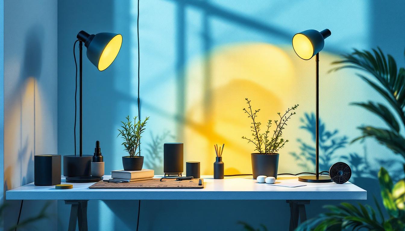 A photograph of a modern lighting setup featuring various wiring products