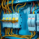 A photograph of a well-organized electrical box with clearly labeled switches and wires