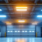 A photograph of a well-lit garage featuring modern