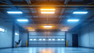 A photograph of a well-lit garage featuring modern