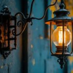 A photograph of an elegant antique gas light fixture