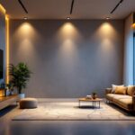 A photograph of a well-lit modern living space featuring stylish external recessed lights
