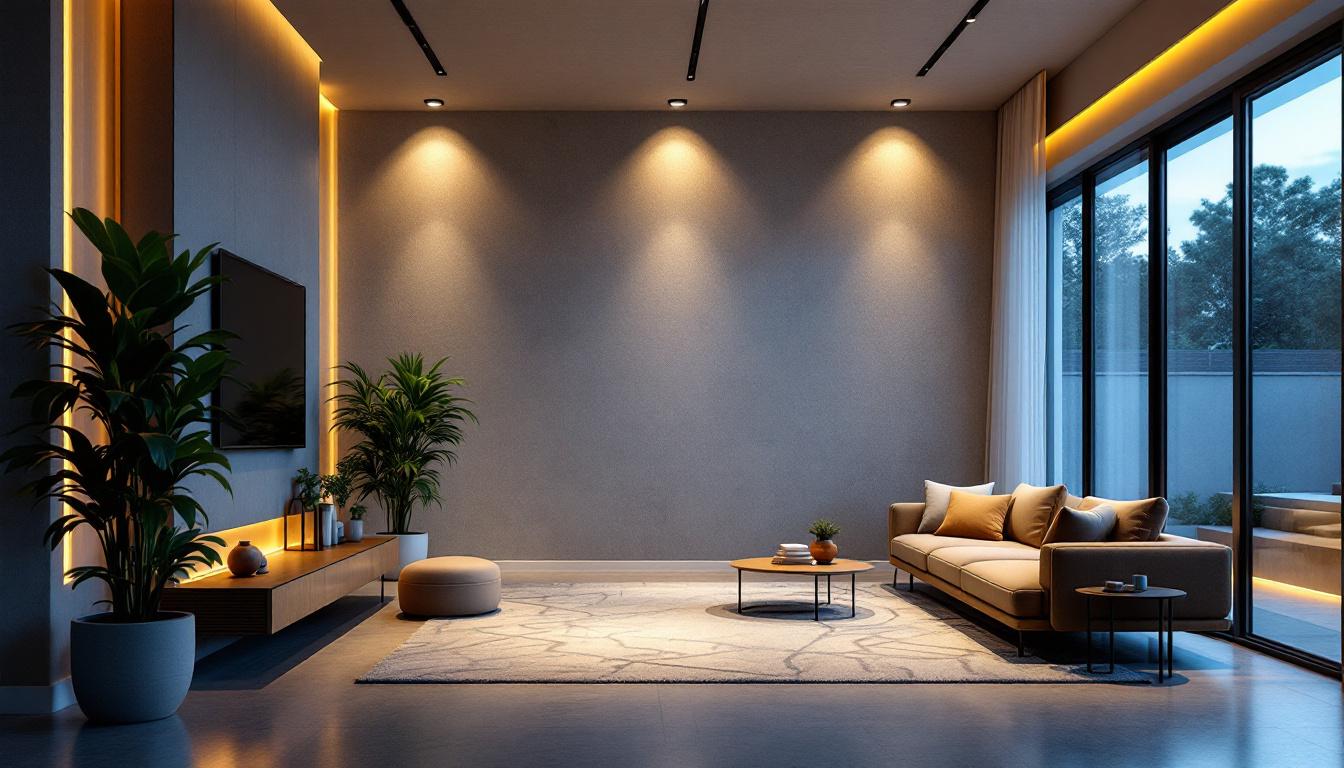 A photograph of a well-lit modern living space featuring stylish external recessed lights