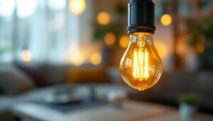 A photograph of a close-up shot of a candelabra base type b bulb in an elegant lighting fixture