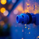 A photograph of a close-up shot of a 12v waterproof connector being installed in a vibrant outdoor lighting setup