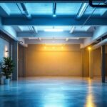 A photograph of a well-lit white industrial ceiling basement showcasing effective lighting solutions