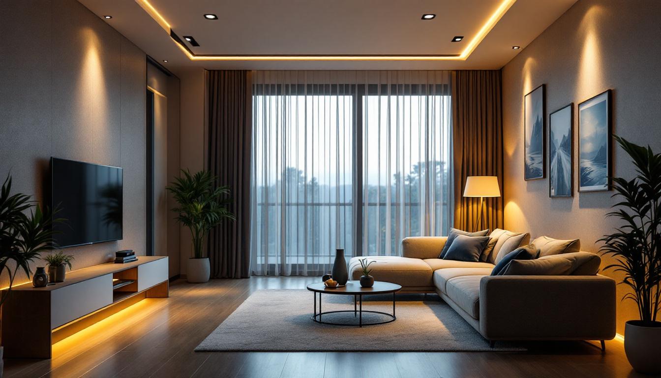 A photograph of a well-lit room featuring stylish lotus recessed lights