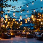 A photograph of a beautifully illuminated outdoor space at dusk