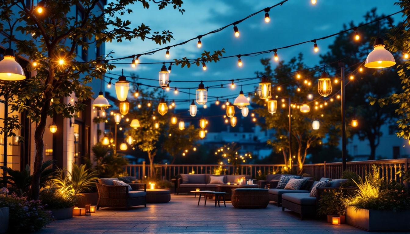 A photograph of a beautifully illuminated outdoor space at dusk