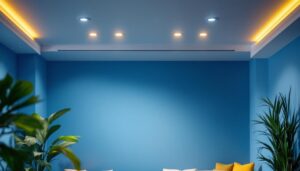 A photograph of a beautifully lit indoor space featuring waterproof recessed can lights installed in the ceiling