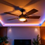 A photograph of a well-lit ceiling fan installation in a modern living space