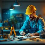A photograph of a lighting contractor at work