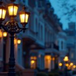 A photograph of a beautifully restored cast iron light post in an urban setting