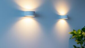 A photograph of a well-lit interior wall featuring stylish led wall lights
