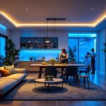 A photograph of a well-lit interior space showcasing 4-inch led can lights installed in a modern home